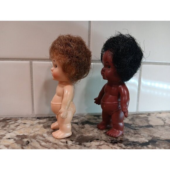 Lot Of 2 1966 EE GEE Dolls 4” EEGEE Diapers White And Black African Adorable VTG - Picture 2 of 9